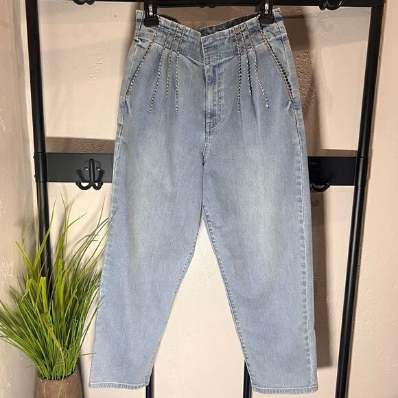 Express rhinestone tapered ankle super high rise baggy jeans size 8 - Picture 9 of 16